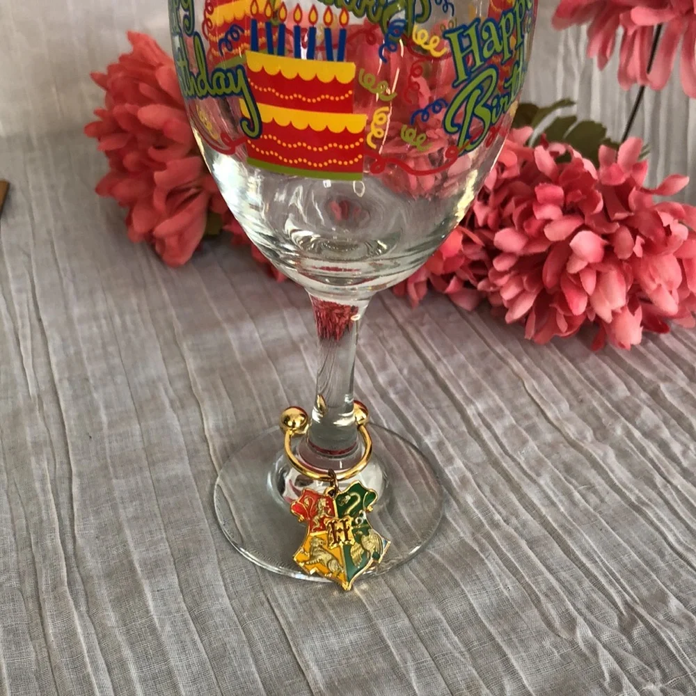 HARRY POTTER Hogwarts Houses gold plated  keychain fob wineglass charm